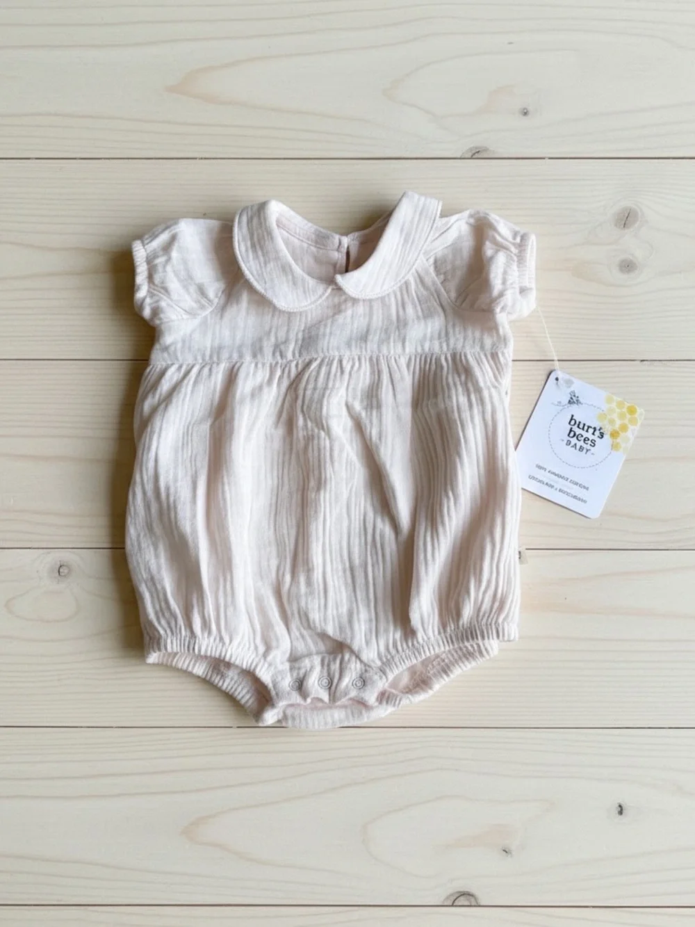 Burt's Bees Baby Pale Pink Peter Pan Collar Romper